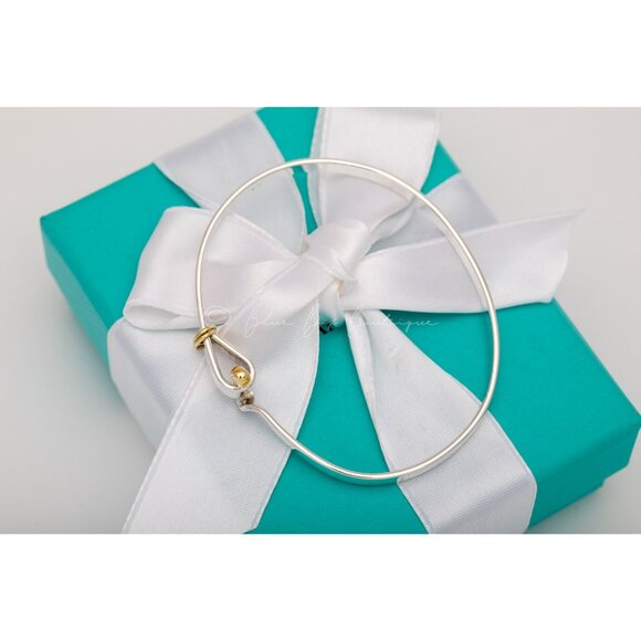 Tiffany & Co. Bracelet Vintage "Hook & Eye" Bangle 18K Gold & Sterling Silver 7” - Picture 2 of 6